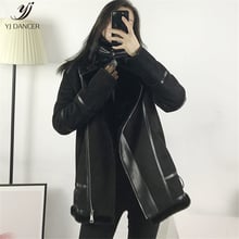 Novo casaco de pele um inverno cordeiro curto feminino 2019 solto camurça roupas da motocicleta espessamento mais veludo jaqueta h00399 2024 - compre barato