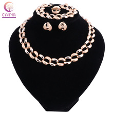 Moda boda Dubai África Nigeria conjunto de joyas africanas collar de color dorado pendientes mujer romántica conjuntos de joyería nupcial 2024 - compra barato