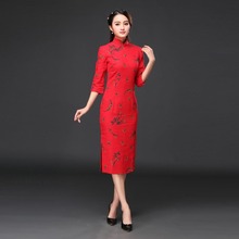 Женское традиционное китайское платье размера плюс 4XL, длинное платье из хлопка и льна в стиле Ципао с рукавом три четверти для лета 2024 - купить недорого