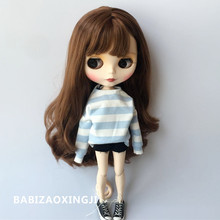 Blyth boneca roupas de boneca acessórios de moda camiseta listrada + jeans curto para 30cm blyth 1/6 roupas de boneca para barbie 2024 - compre barato