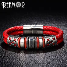 316L Stainless Steel Simple Style Men Charms Bracelet Black/Red/Brown Double Braided Leather with Magnet Buckle Bracelets 2024 - buy cheap