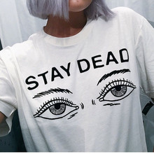 Camiseta feminina estampa, letras mortas, gola redonda, moda verão 2016 2024 - compre barato