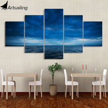 HD print 5 piece canvas painting the dark clouds seascape posters wall pictures for living room free shipping XA-2133A 2024 - buy cheap
