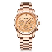 Megir relógio de quartzo feminino cronógrafo relógio com ouro aço inoxidável bracelete calendário display relógio de pulso para senhoras 2024 - compre barato
