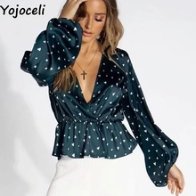 Yojoceli Sexy heart print ruffle blouse women Autumn lantern sleeve elegant casual blouse female top Daily basic cool blusas 2024 - buy cheap