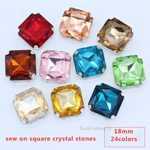 18mm 23mm square color crystal glass fancy stone flatback sew on rhinestones jewels silver setting button for wedding Dress,Shoe 2024 - buy cheap
