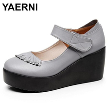 Yaerni 2018 novo elegante confortável primavera sapatos mulher salto alto plataforma cunhas sapatos de couro genuíno moda feminina shoese548 2024 - compre barato