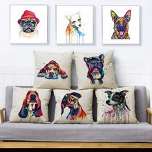 Cute Watercolor Pet Dog Print Pillow Cover 45*45cm Square Cushion Covers Linen Pillows Cases Sofa Home Decor Pillow Case 2024 - buy cheap