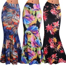 Женская мода, плюс размер, длина до пола, макси юбка с растягивающимся цветочным рисунком, облегающая пляжная юбка, полосатая Повседневная Длинная юбка Jupe Falda 2024 - купить недорого