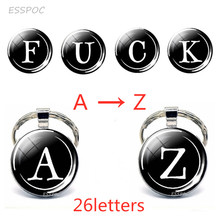 26 Letters Glass Cabochon Keychains Letter Bag Car Dome SilverColour Round Key Chain Ring Accessories Birthday Gifts 2024 - buy cheap