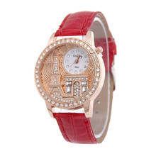 Часы наручные женские кварцевые в стиле ретро, брендовые Роскошные модные с кристаллами, с изображением Эйфелевой башни, с кожаным ремешком 2024 - купить недорого