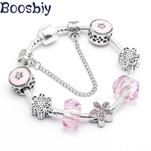 Boosbiy pulseiras de pingentes estilo europeu, com contas de cristal rosa, braceletes de marca banhados a prata para mulheres, joia de presente 2024 - compre barato