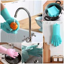 Double Magic Silicone Dish Washing Gloves Kitchen Rubber Wash Housekeeping Scrubbing Gloves for Cleaning car Pet brush 2024 - buy cheap