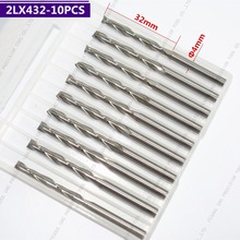 4mm * 32mm, 10 pcs, Frete grátis 2 Flautas End Mill, fresadora CNC Cortador, carboneto de ferramenta de madeira, PVC, MDF, Acrílico, madeira 2024 - compre barato