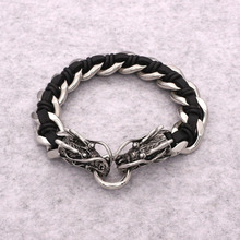 JSBAO-pulsera de cadena de cuero negro de 16MM y 22CM para hombre, brazalete de dragón chino antiguo, joyería Punk 2024 - compra barato