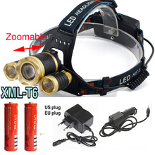 4 mode Zoomable 8000Lm 3x XML T6 LED Headlamp Rechargeable Headlight Head Torch Light Lamp+18650+charger 2024 - buy cheap