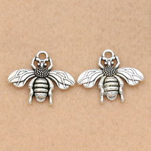 10pcs Bee Charm Pendant for Bracelet Necklace Antique Silver Plated Jewelry DIY Making Accessories 19x22mm 2024 - buy cheap