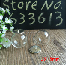 Free ship! 100sets/lot silver color 25*15mm glass globe base with ring set glass globes set glass vial pendant glass cover 2024 - buy cheap