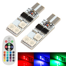 2 шт. T10 6SMD RGB габаритные огни белый красный зеленый синий пульт дистанционного управления W5W 194 светодиодный автомобильные лампы 2024 - купить недорого