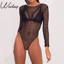 Weekeep-body Sexy de malla transparente para mujer, Body de manga larga con Espalda descubierta, informal, ropa de playa para verano 2024 - compra barato