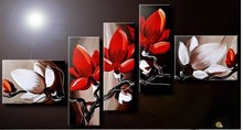 Para Vender moderna handmade flores vermelhas pintura a óleo pinturas de arte pintura a óleo sobre tela barato 5 pçs/set frete grátis 2024 - compre barato