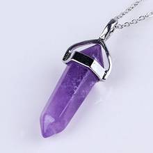 100-Unique Silver Plated Natural Purple Amethysts Quartz Crystal Hexagonal Chakra Healing Point Pendulum Stone Pendant 2024 - buy cheap