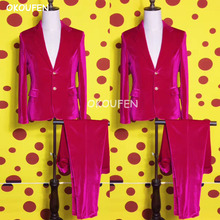 2018 новый модный флуоресцентный розовый атласный костюм, костюм для ночного клуба, мужской DJ певец, комплект одежды для сцены, вечернее платье 2024 - купить недорого