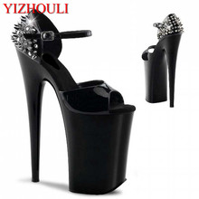 Summer sexy women's shoes, 20 cm Roman fish mouth women's shoes with high heels, rivet decorative sandals 2024 - buy cheap