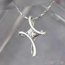Hot Silver White Plated Crystal Rhinestone Infinity Cross Necklace Pendant  7FF6 BDA2 2024 - купить недорого