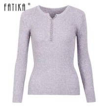 FATIKA 8 Color 2018 Autumn Winter New Women Sweater and Pullover Button Up Knitted Tops Pull Knit Jumpers Slim Pullover Sweaters 2024 - buy cheap