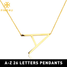 FINE4U N237 Big Letter Alphabet Initial Pendants Necklace Stainless Steel Long Chain Necklace Named Jewelry 2024 - buy cheap
