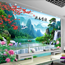 Mural De pared personalizado De estilo chino, pintura natural De pared De paisaje, dormitorio para Papel tapiz De foto De sala De estar, decoración del hogar, 3D 2024 - compra barato