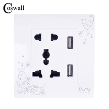 Free Shipping COSWALL Luxury Wall Electrical Socket, Multifunction 5 hole Power Outlet with Dual USB charge port, AC 110~250V 2024 - buy cheap