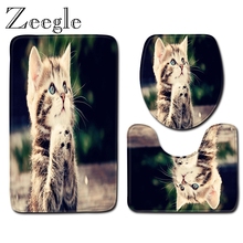 Zeegle-tapete de banheiro com estampa de gato, 3 pçs, absorvente, para banheiro, chão, assento, almofada 2024 - compre barato