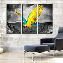 Pintura de impressões para decoração de casa, para sala de estar, 3 peças de animais, papagaio, pinturas abstratas, azul e amarelo, poster de tela, arte de parede 2024 - compre barato