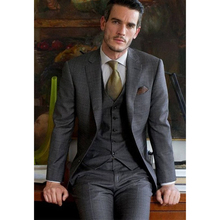 Alta qualidade terno masculino cinza escuro 3 peças formais de terno de negócios conjunto lapela xale blazer calça com dois botões (jaqueta + calça + colete) 2024 - compre barato