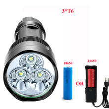 Linterna de alta potencia de 3800 lúmenes, 3 x T6, potente destello de luz LED con 18650 o 26650, para acampar 2024 - compra barato