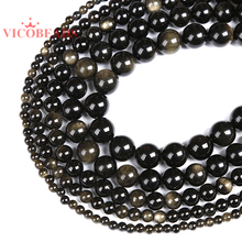 Natural Stone Gold Obsidian Round Strand Beads 4 6 8 10 12MM Fit Diy Brads For Charms Bracelet Necklace Making 2024 - buy cheap