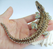 4.13" Animal Crocodile Alligator Brooch Pin Pendant Brown Rhinestone Crystal EE05009C3 2024 - buy cheap