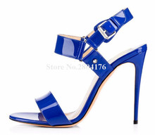 Women Sexy Open Toe Patent Leather Stiletto Heel Buckle Sandals Straps Super High Heel Sandals Nude Black Red Blue Dress Shoes 2024 - buy cheap