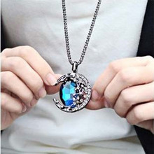 European and American Wind stone Moon bend Long necklace female vampire diary the same crescent moon star sweater Chain 2024 - buy cheap