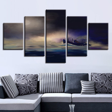 Pintura decorativa para sala de estar moderna 5 peças, impressão em hd, navio pelo mar, cena noturna, arte da parede modular, imagens de tela 2024 - compre barato