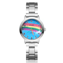 Bonito Desenhos Animados Rainbow Pequenas Senhoras Pulseira Relógios Das Mulheres Tira de Aço Relógio de Quartzo Meninas Presente Reloj Mujer Bayan Kol Saati 2024 - compre barato