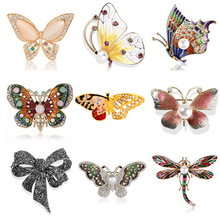 Broche de animales naturales para mujer, alfileres de abeja, Libélula, broches de mariposa, joyería de cristal 2024 - compra barato