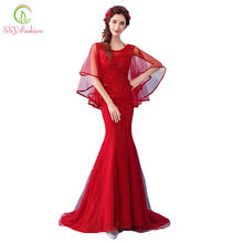 SSYFashion New Red Mermaid Evening Dress The Bride Banquet Sexy Fishtail Lace Appliques Prom Party Formal Gown Robe De Soiree 2024 - buy cheap