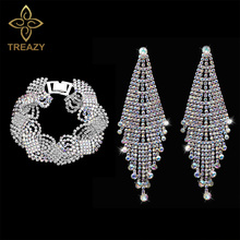 TREAZY Top Crystal Tassel Bridal Jewelry Sets Multicolor Rhinestone Wedding Party Earrings Bracelets Set Jewelry Accessories 2024 - buy cheap