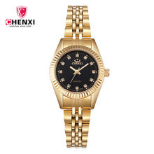 Chenxi relógio de pulso dourado luxuoso feminino, aço inoxidável à prova d'água com pulseira estreita, luxuoso, 2020 2024 - compre barato