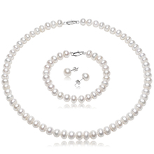 Genuine Natural Freshwater Pearl Jewelry Necklace Sets For Women 7-8mm White Pearl Necklace Set 925 Silver Earrings Fine Jewelry 2024 - buy cheap