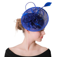 Tocado elegante azul real para mujer, tocado de boda, pinzas para el pelo, accesorios para el cabello para espectáculo de Derby, tocados 2024 - compra barato