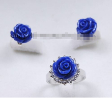 FREE shipping>>>>>>Charming!Fashion Hand Carved Blue Coral Flower Ring Earrings Set 2024 - buy cheap